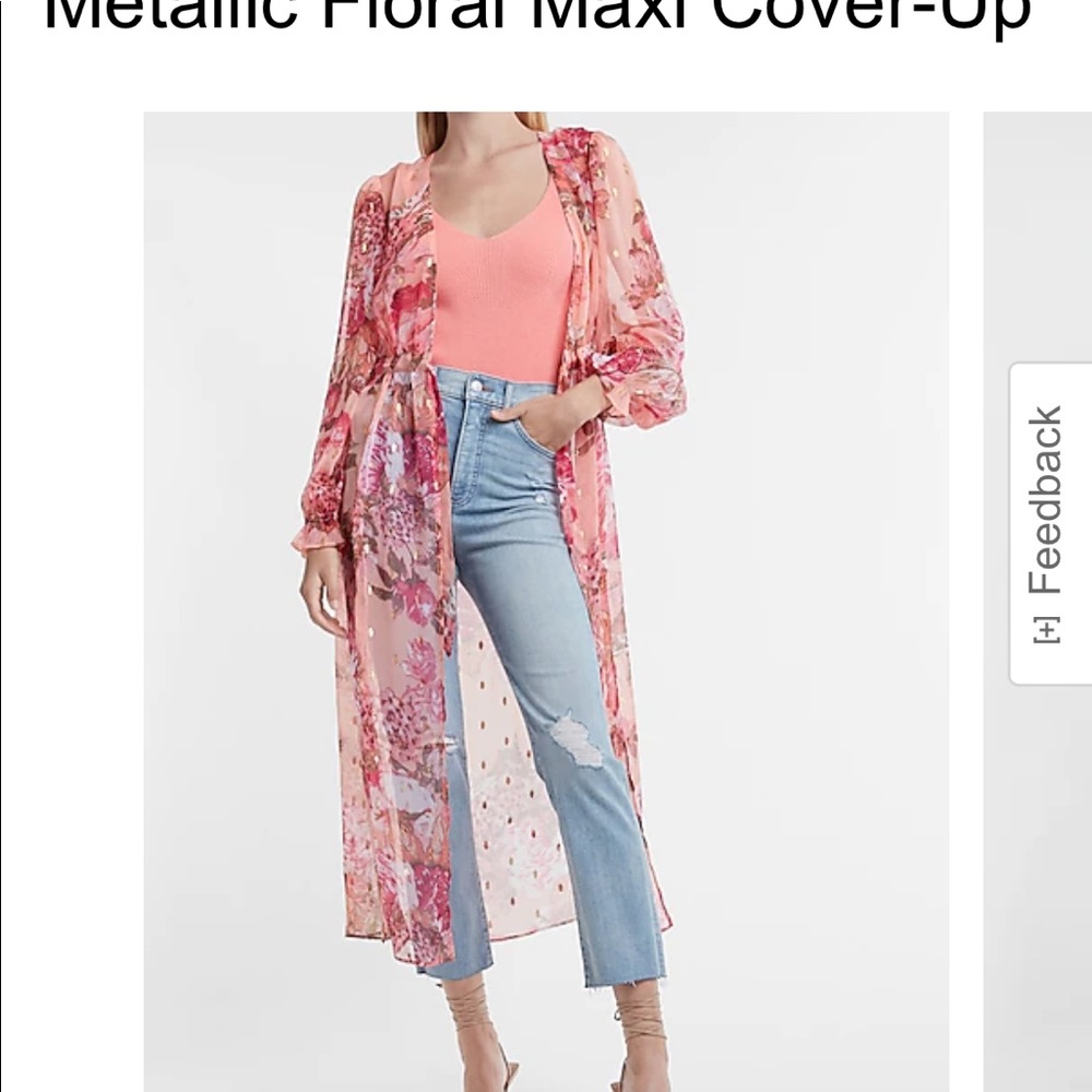 Express Metallic Floral Maxi Cover-up Kimono